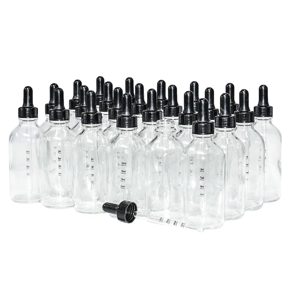 (Pack of 24) 4 oz. Clear Boston Round with Nitrile Rubber Black Graduated Glass Dropper