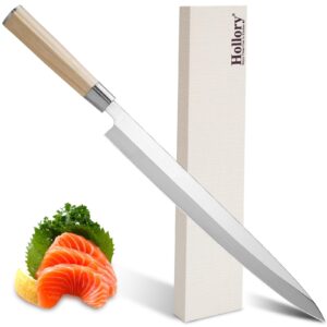 hollory sashimi sushi knife – 11.5 inch japanese yanagiba slicing knife, super sharp professional high carbon stainless steel single bevel fish knife with pakkawood handle