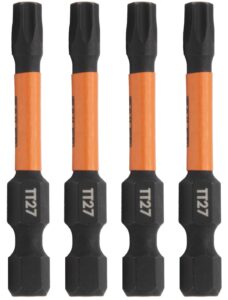 torx t27 tamer proof bits - railer t27 torx security 2 inch bits. 1/4 inch hex shank s2 steel tamper resistant star bits (4 pack)