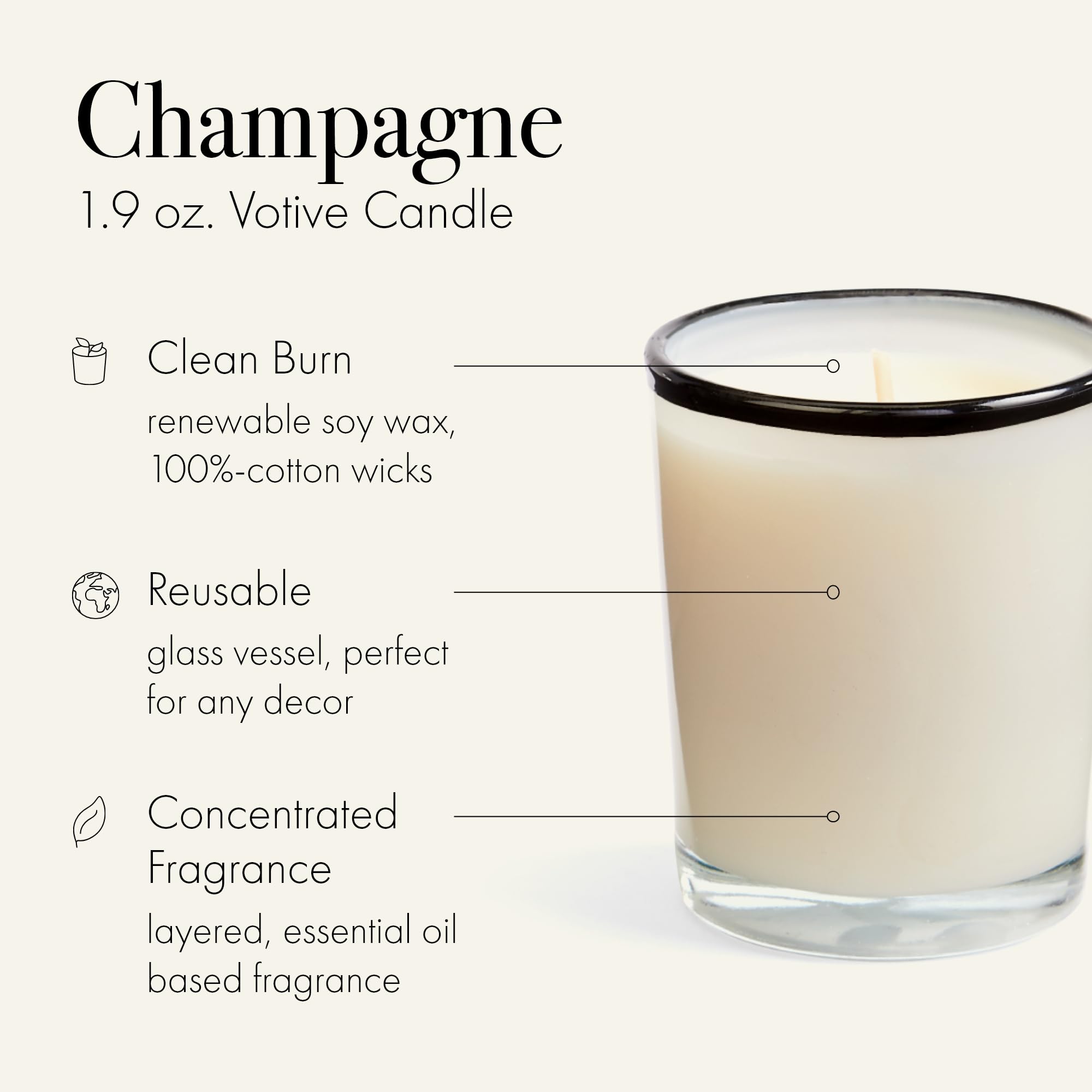 LAFCO New York Votive Candle, Champagne - 1.9 oz - 20-Hour Burn Time - Reusable Glass Vessel - Made in The USA