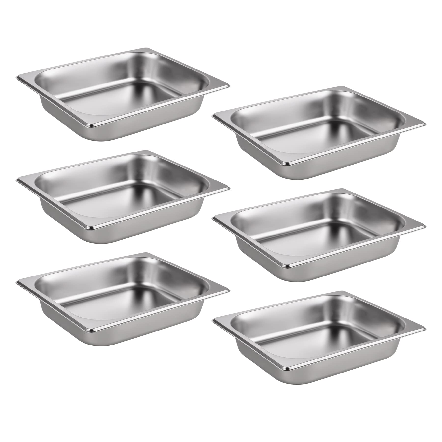 Kevirice 6 Pack 1/2 Size Chafing Pan, 2.6 Inch Deep Half Hotel Pans Made of Stainless Steel for Restaurant Cafeteria Hotel Freezer Bin, Size 12.8in*10.4in*2.6in Hotel Dinner Plates