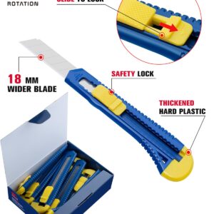 ROTATION Utility Knifes 10-Pack, 18mm Wide Blade Cutter for Boxes, Cartons, Cardboard Cutting, Retractable Box Cutter, Suitable for Office and Home Use