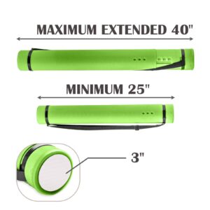 JJRING Green Poster Tube, 25" to 40" Extendable Poster Storage Holder Tube with Carrying Strap, Poster Carrying Case for Blueprints, Scrolls, Maps and Architect Papers