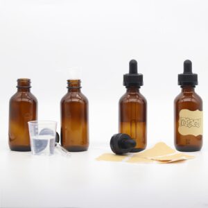 Toaazhy 4 pack,amber glass dropper bottles 2 oz,60 ml dark empty tincture bottles with dropper,alcohol,hair oil bottle,perfume,essentia,small,eye,droppers for oils,medicine,pipette,drip drop,travel