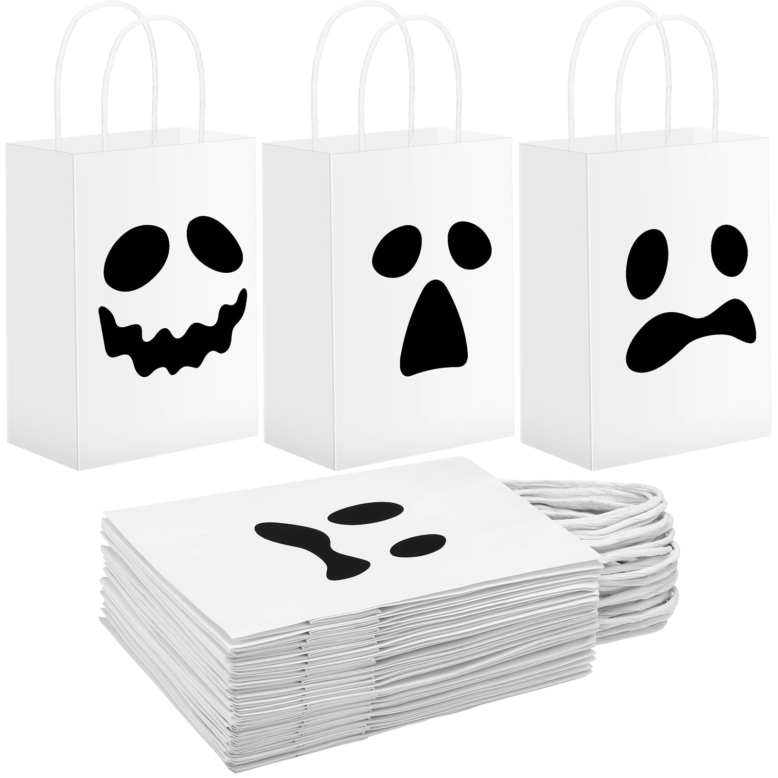 Honoson 24 Pieces Ghost Halloween Treat Bags Halloween Paper Gift Bags Halloween Goodie Bags with Handles Halloween Goodie Candy Bag Trick or Treat Party Favor Bags for Halloween Party Supplies