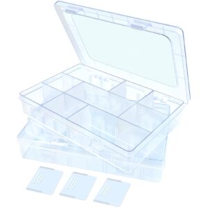 ficjead 2pack 12 grids craft organizers and storage bead organizer tackle box organizer with adjustable divider, plastic, clear