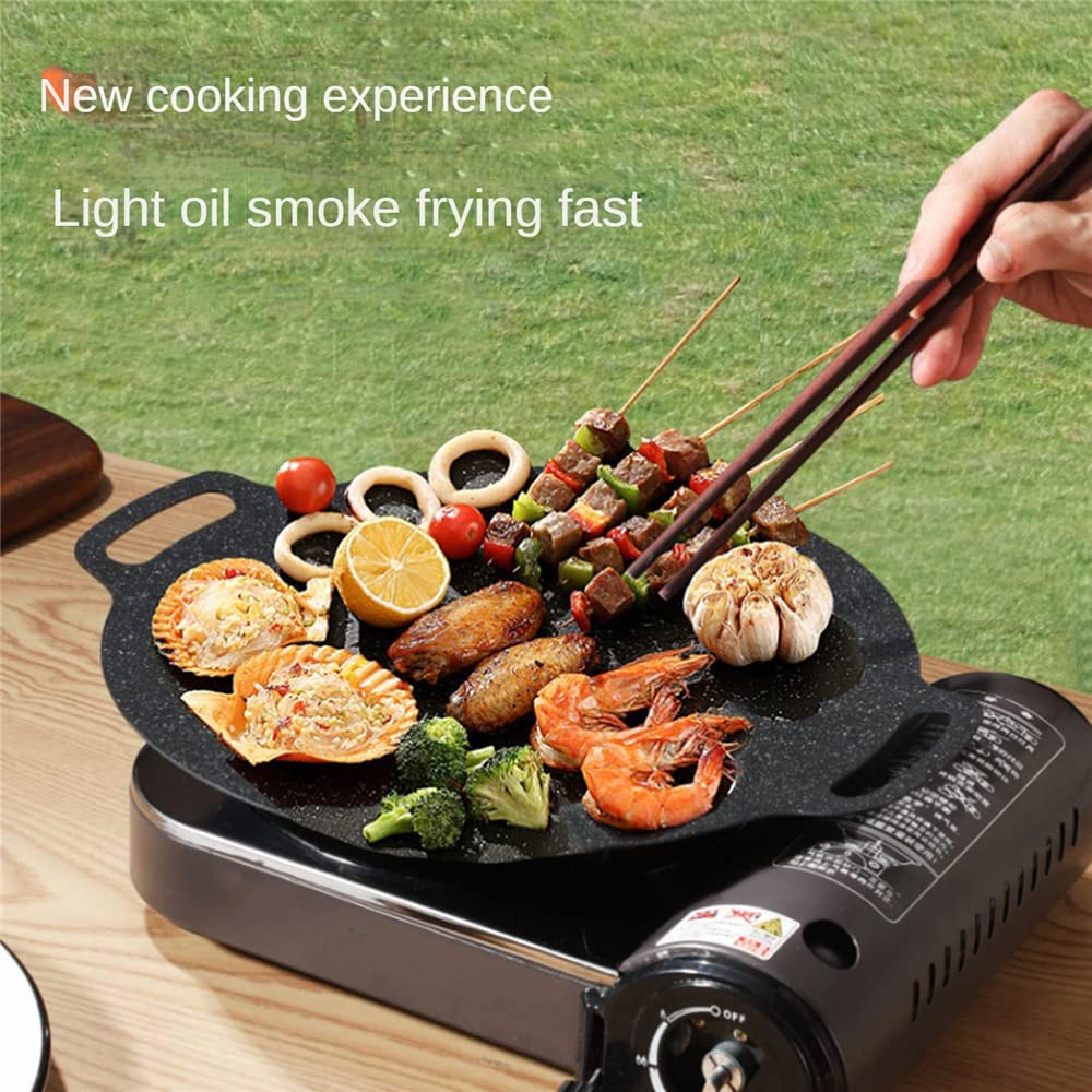 NOAMED Multi-function Medical Stone Grill Pan Non-stick Pan Electric Korean Non-stick Round Baking Pan 8 in 1 Bbq Grill Pan Iron Round Griddle Pan with Anti Scalding Handle Indoor Outdoor (12in)