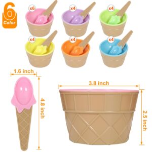 Hbaushun 26 Pack Plastic Ice Cream Bowls with Spoons,Reusable Plastic ice Cream Cups,Cartoon Candy Colorice Cream Bowls Set for Sundae Frozen Yogurt Summer Holiday Parties