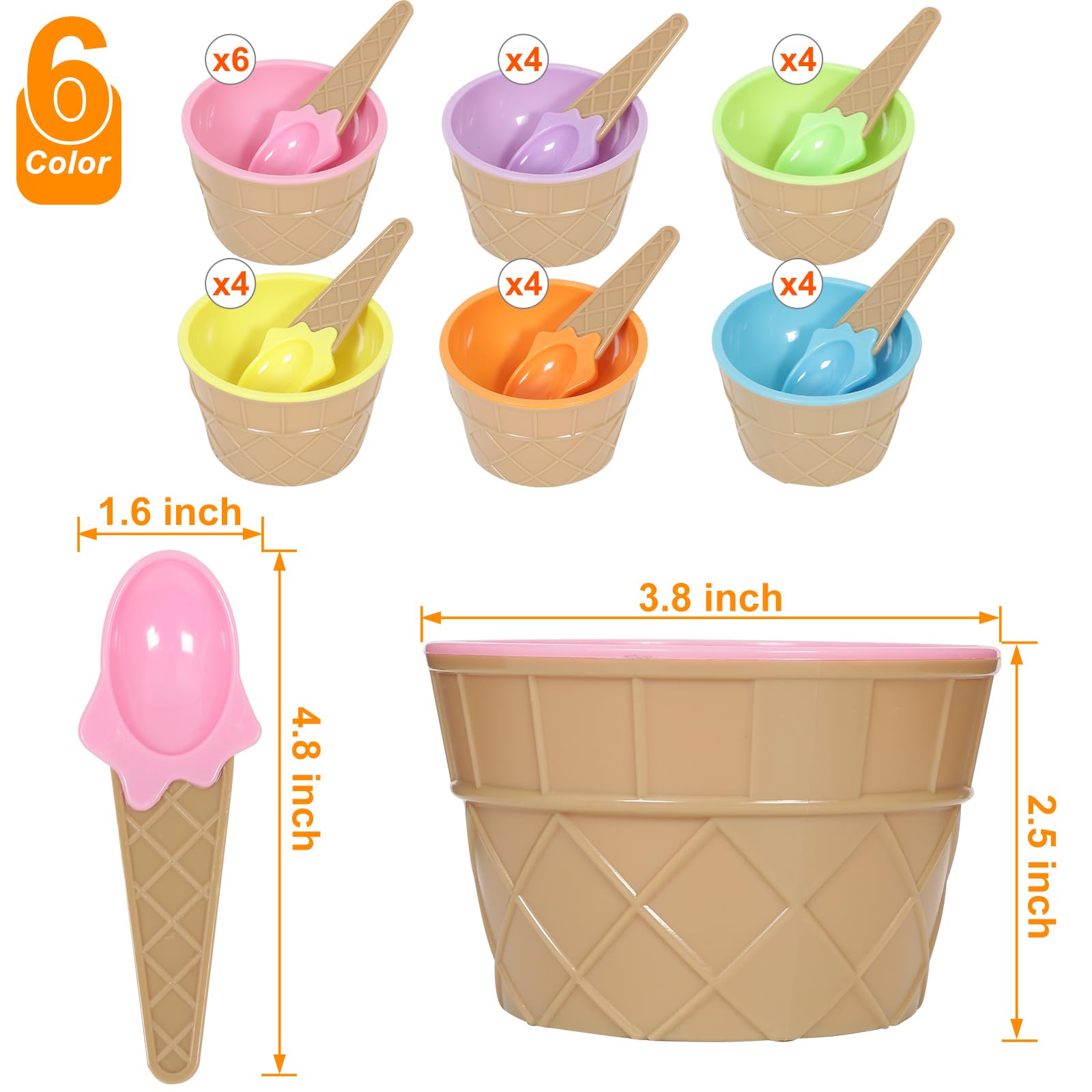 Hbaushun 26 Pack Plastic Ice Cream Bowls with Spoons,Reusable Plastic ice Cream Cups,Cartoon Candy Colorice Cream Bowls Set for Sundae Frozen Yogurt Summer Holiday Parties