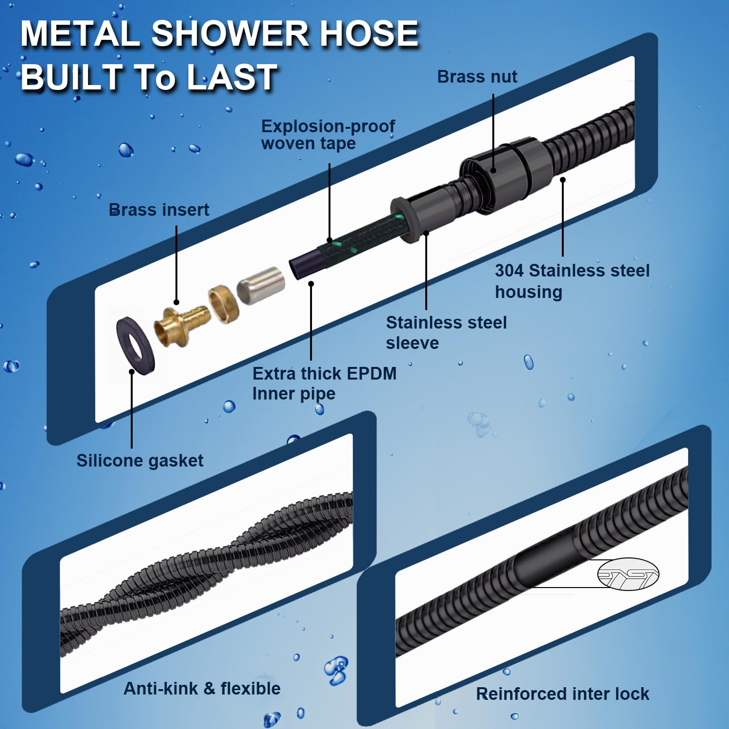 Premium Metal Shower Hose-47Inch Bidet Hose High Pressure Explosion Proof Toilet Hose for Bidet Sprayer, Stainless Steel Electroplating Handheld Shower Hose Flex Hoses Extension with Woven Inner Tube