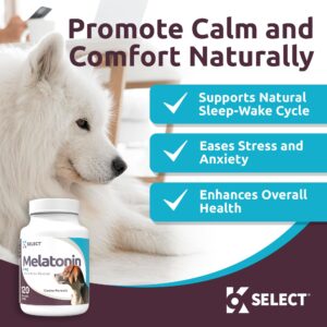 K9 Select Melatonin for Dogs - Calming Chews - Dog Melatonin for Sleep - Reduce Stress, Helps Composure Calming Treats for Large Dogs - 6 mg, 120 Peanut Butter Flavored Chewable Tablets