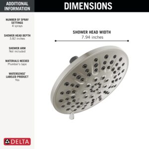 Delta Faucet 4-Spray Shower Head, Brushed Nickel Shower Head, Round Shower Head, High Pressure Shower Head, Metal Shower Head, 1.75 GPM Flow Rate Shower Head, Brushed Nickel 75617SN