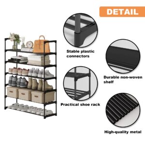 Calmootey 6-Tier Shoe Rack, Tall Large Capacity 30 Pairs Shoes Storage Organizer, Stackable Wide Shoe Shelf for Entryway, Hallway, Black