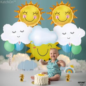 KatchOn, Big Sun and Cloud Balloons Set - 29 Inch, Pack of 5 | Foil Sun Balloons, Sunshine Party Decorations | Sunshine Baby Shower Decorations | Boho Sunshine Balloons for Summer Party Decorations