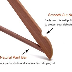 American Red Cedar Wooden Coat Suit Hangers, Wood Skirt Dress Hangers, Smooth Cut Notches- 360°Flexible Hook- Solid Non-Slip Bar 10 Pack-Natural - HL03N