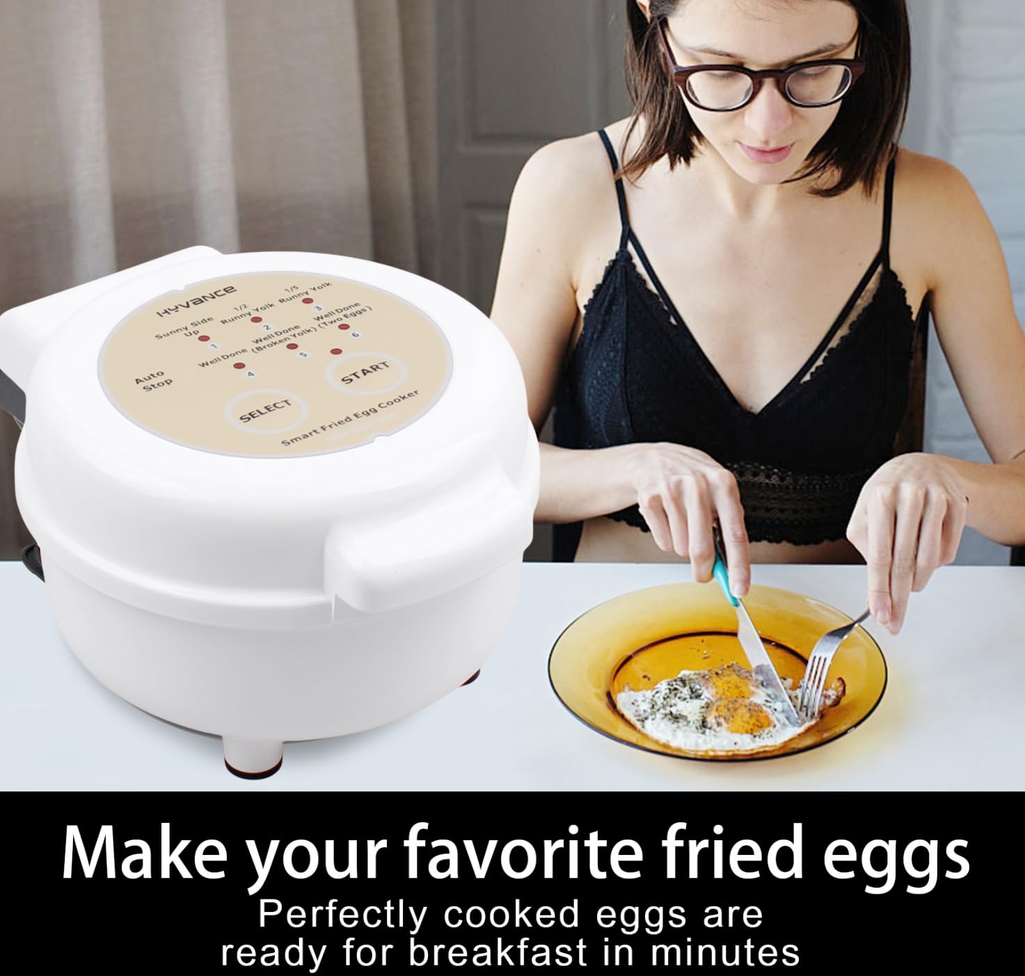 Hyvance Smart Fried Egg Cooker,Make 6 fried egg features like Sunny side up, Over easy etc. It automatically stops with sound alert when done, Non stick coating, Patent applied