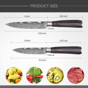 ANBFF Paring Knife, 3.5'' Fruit Knife and 5'' Chef Knife Set, Sharp High Carbon Stainless Steel Small Kitchen Utility Knives, Forged Peeling and Vegetable Knife with Gift Box