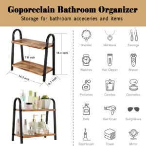 Goporcelain Bathroom Organizer, 2 Tier Wood Shelf, Countertop Organizer for Skincare, Kitchen Sink