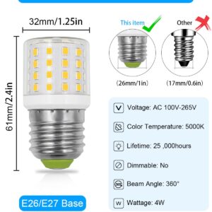 ZHENMING KEI D34L Refrigerator Bulb AC100-265V 3.5W Fridge Light Bulb Replacement, 4W LED Bulb E26 Medium Base Bright Lamp for 40W-60W Freezer Appliance Lighting, A15 Daylight White 5000K, 2 Pack