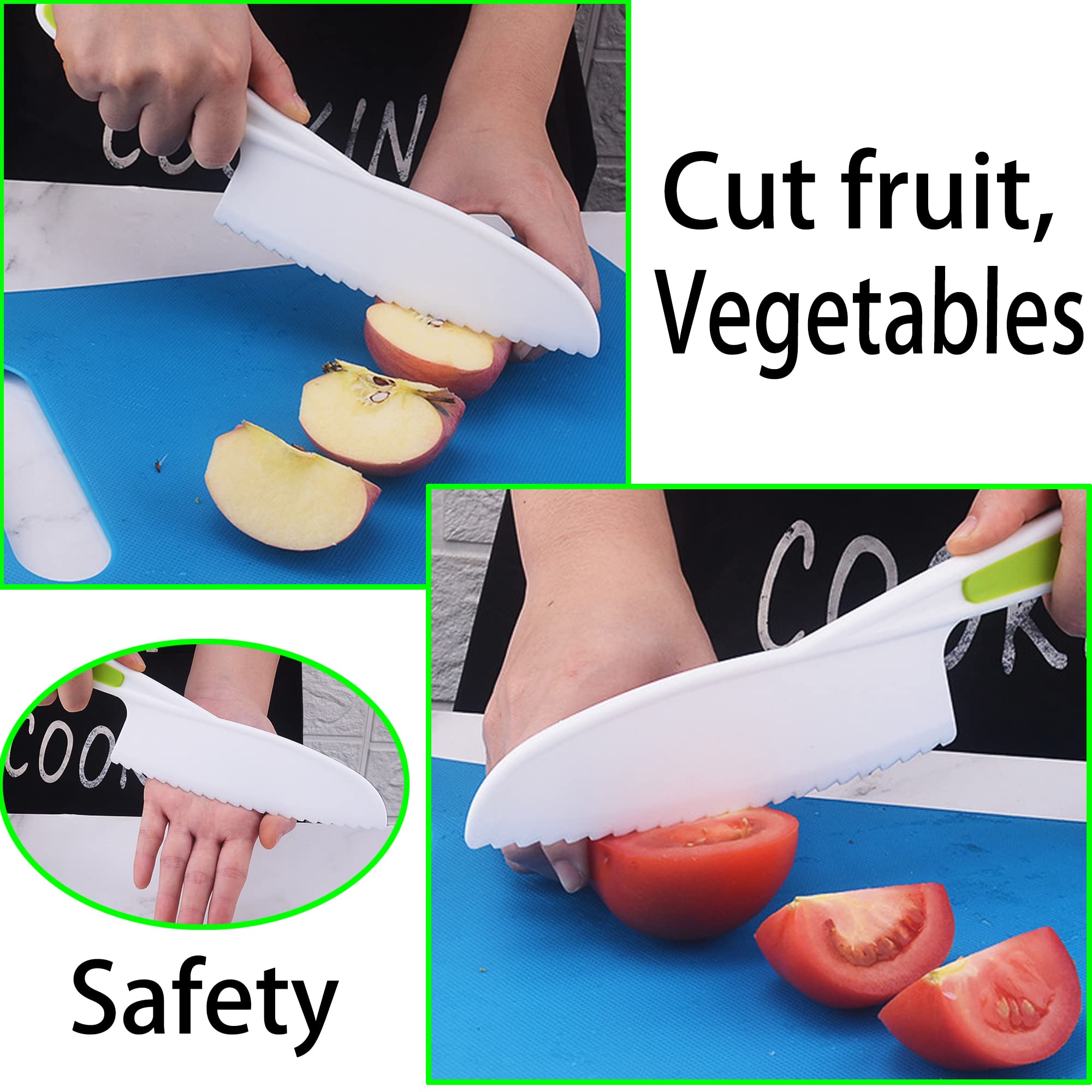 Yuanwovv 13Pcs Montessori Kitchen Tools for Toddlers，Safe Knives Cooking Set, Kids Knives for Real Cooking Toddler Knife Set，with Plastic Toddler Safe Knives Crinkle Cutter Kids Cutting Board.