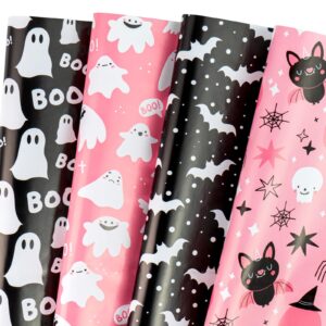 wrapaholic wrapping paper sheet - 12 sheets pink and black halloween theme design folded flat with 12 gift tags for party - 19.7 inch x 27.5 inch per sheet