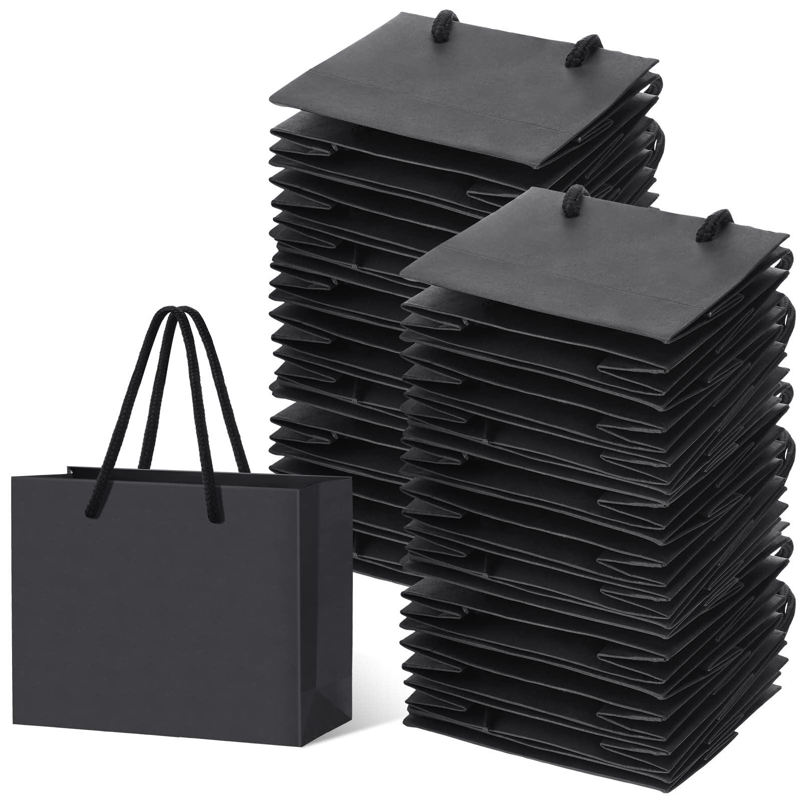 Honoson 100 Pcs Thicken Small Gift Bags with Handles, 3.9 x 4.7 x 2.4 Inch Mini Small Paper Bags Goodie Bags Shopping Bags for Small Business Party Wedding Gift Wrap Bags(Black)