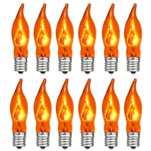 PASUTO 12 Pack C7 Flickering Flame Light Bulbs Orange Flame Light Bulbs - E12 Flickering Flame Bulb, Ideal as Christmas Halloween Candle Light Bulbs & Replacement Bulbs for String Lights,1W, 120V