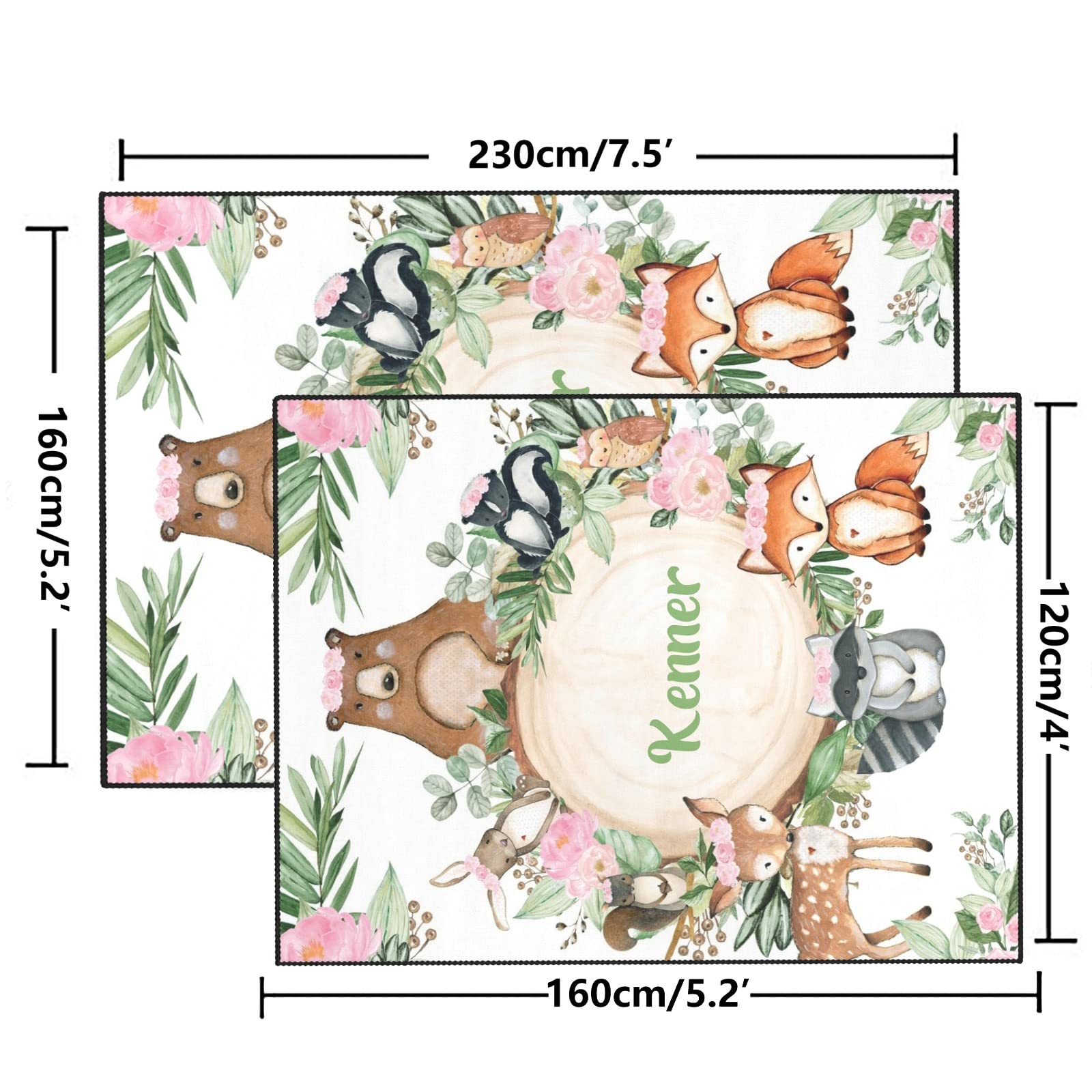 Greenery Wild Animals Personalized Non-Slip Area Rug Fiber Custom Carpet Name Text Floor Mat 5.2'x7.5' for Bedroom Living Room Home Decoration