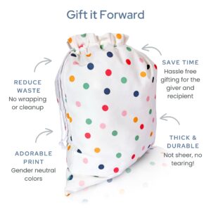 Gather & Knot Drawstring Gift Bags | 22" Extra Large | Happy Birthday | Gender Neutral Reusable Fabric Wrap for Adult or Girl Boy Kids Bday| Dots