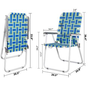 F2C Patio Lawn Chairs Folding Set of 2, Metal Webbed Folding Chair Outdoor Beach Chair Portable Camping Chair for BBQ, Fishing,Yard, Garden(Blue)