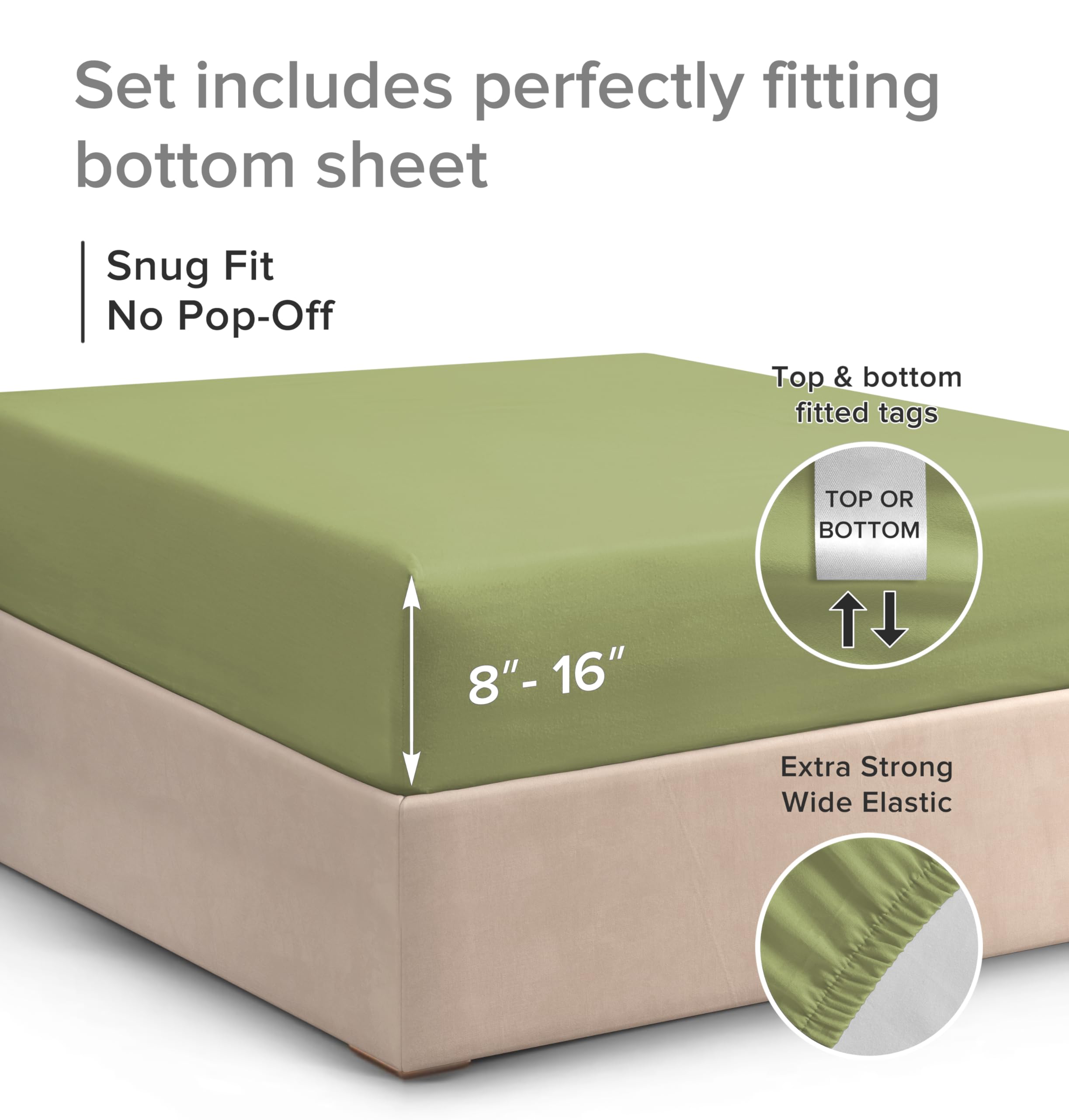 CGK Unlimited King Size Fitted Bed Sheet- Hotel Luxury- Fits Mattress Up to 16"- Soft, Wrinkle Free, Breathable Sheet for Women, Men, Kids & Teens- Light Olive Green