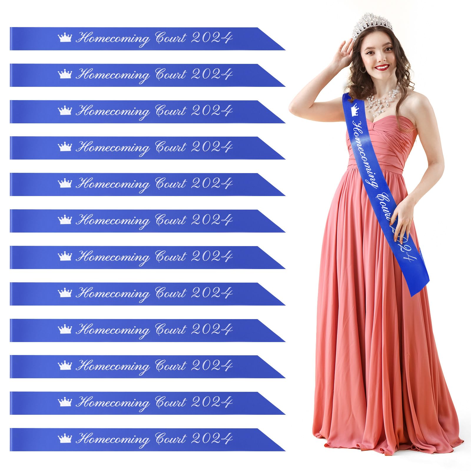 Jexine 12 Packs Homecoming Court Sash 2023 72 Inches x 4 Inches Blue and White Satin Homecoming Sash for King High School Dance Queen Graduation Party Accessories