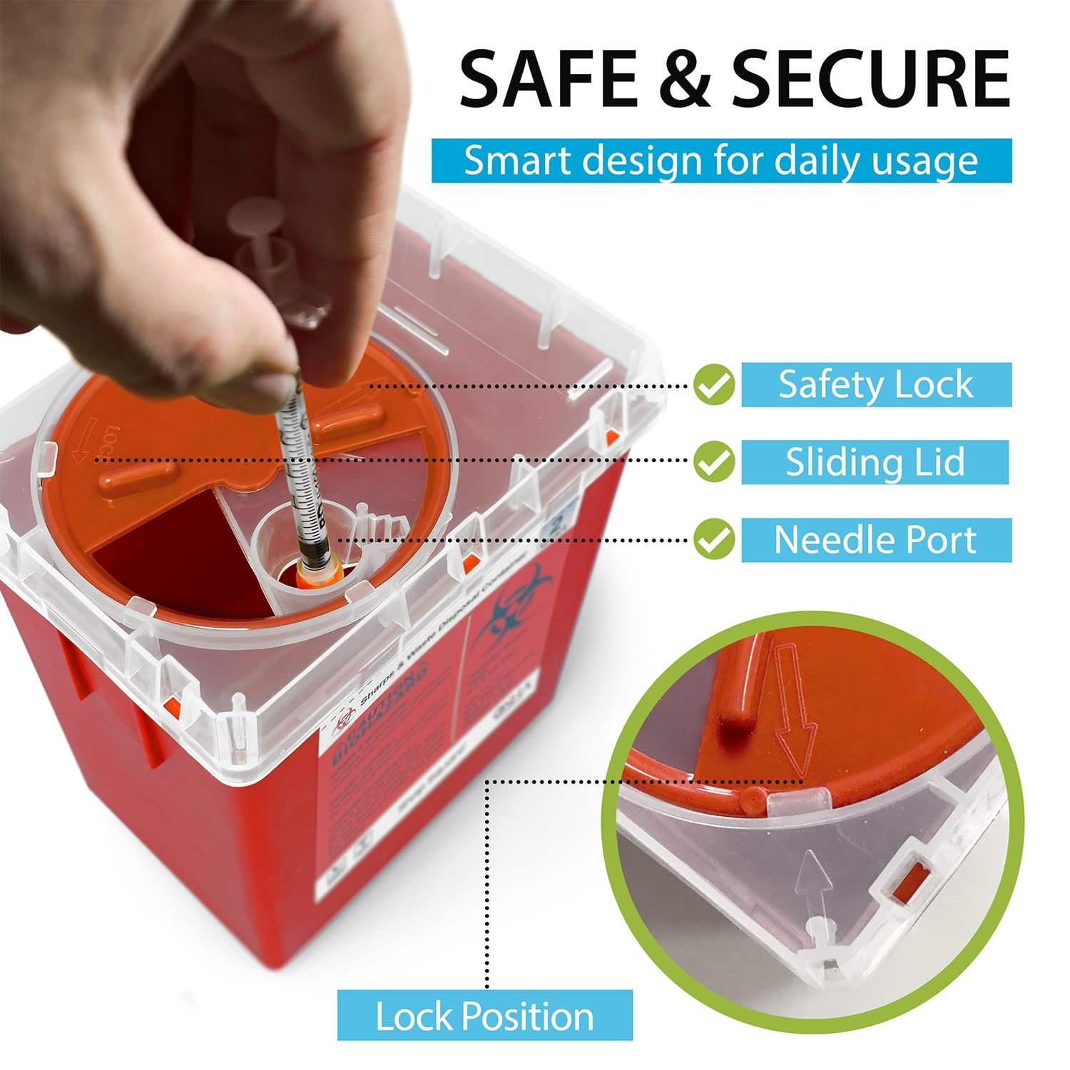 Sharps Containers for Home and Professional Use, 2 Quart Needle Disposal Containers, Syringe Disposal Container Home, Biohazard Containers, Small Sharps Container