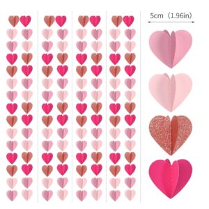 Rose-Gold Hot-Pink Party-Decorations Heart Garland - 39Ft 3D Wedding Bridal Shower Hanging Paper Streamers Banner,Baby Girl Birthday Bachelorette Engagement Mohters Valentines Day Brunch Decor Ouruola