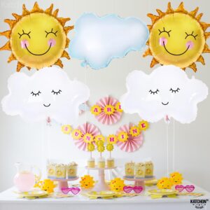 KatchOn, Big Sun and Cloud Balloons Set - 29 Inch, Pack of 5 | Foil Sun Balloons, Sunshine Party Decorations | Sunshine Baby Shower Decorations | Boho Sunshine Balloons for Summer Party Decorations