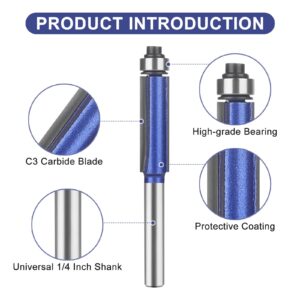 UTRUSTTO Professional Straight Flush Trim Router Bits 1/4 Inch Shank, Top Bearing Flush Trim Router Bit Set, Cutting Height Respectively 13/16", 1-1/16", 1-3/16", 1-7/32".