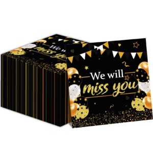 50 pcs we will miss you party paper napkins farewell going away party disposable decoration supplies black and gold goodbye party favors for good luck leaving retirement graduation party decor set