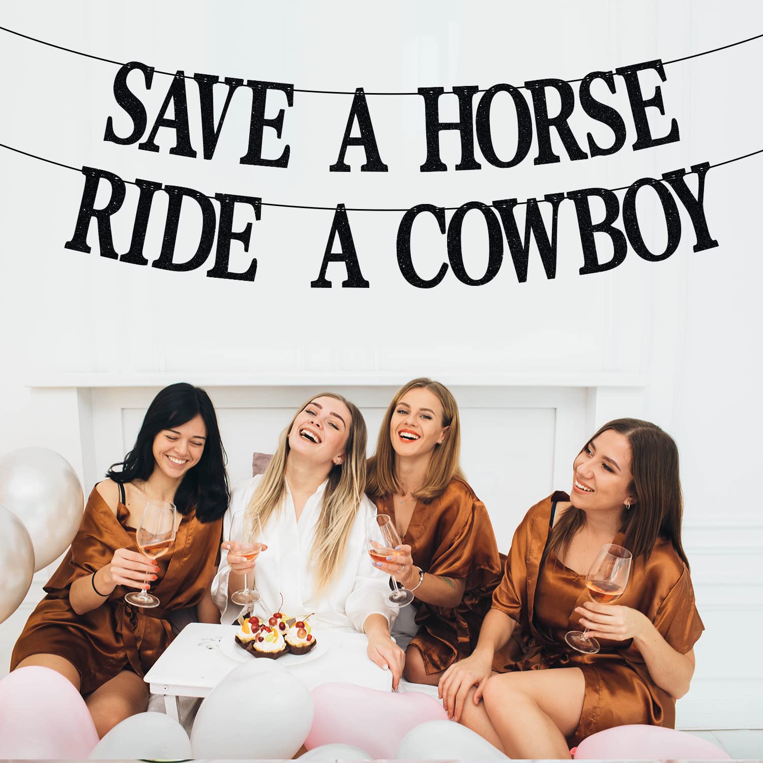 SAVE A HORSE RIDE A COWBOY Banner, Engagement/Wedding Party Banner, Western Cowgirl Bachelorette Party Decorations - Black Glitter