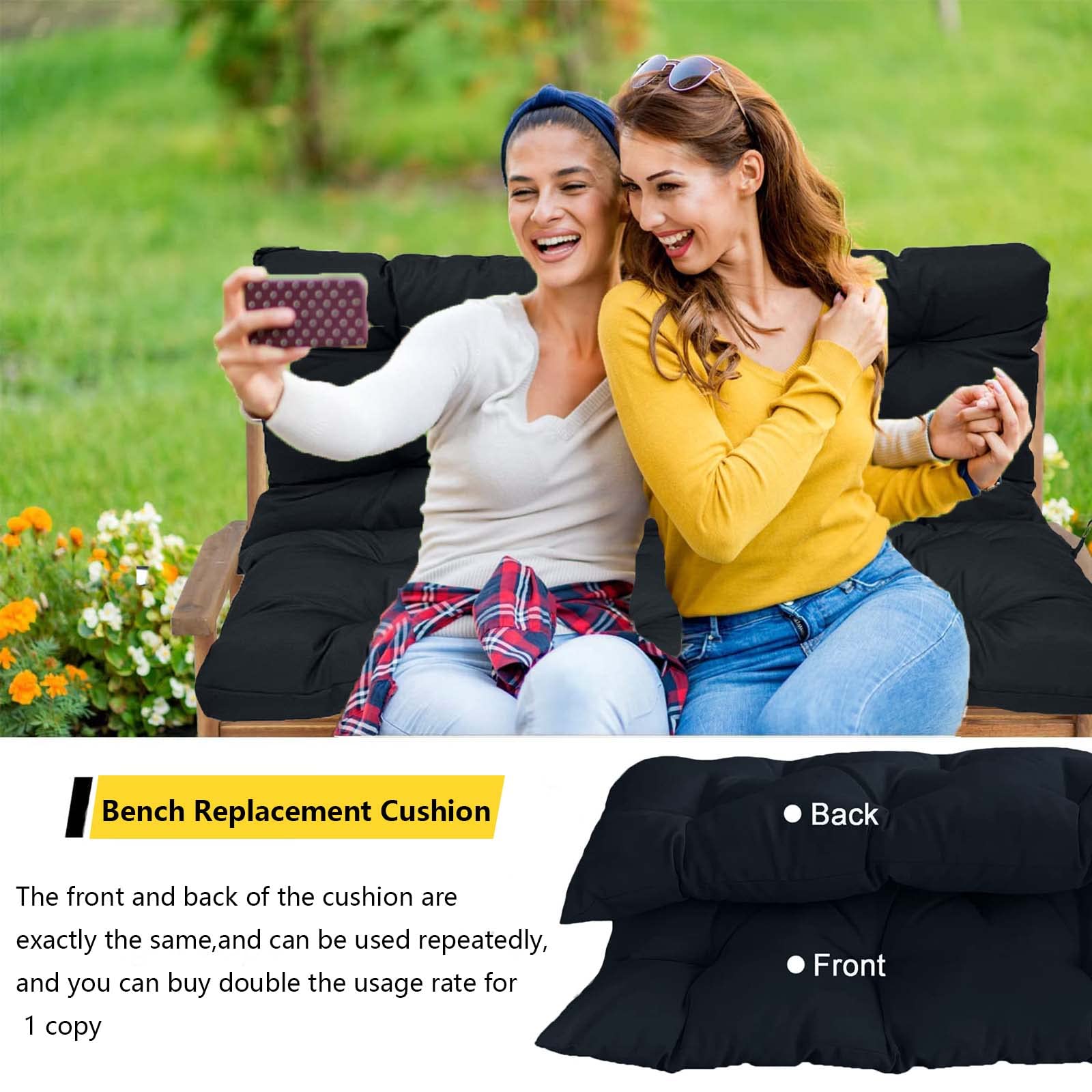 lsxlkha Bench Cushion Porch Swing Cushions Outdoor, Patio Chair Cushions High Back, Waterproof Bench Cushion 60 inch Thicken Swing Replacement Cushions for Outdoor Furniture (Black 60x40in)