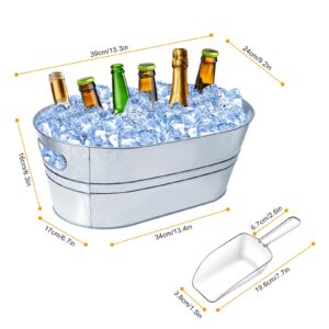 4 Gallon Ice Buckets for Parties, IKAYAS Galvanized Metal Ice Bucket Ice Tub with Scoop for Cocktail Bar Mimosa Bar Supplies, Large Champagne Bucket Beer bucket Metal Tub (2 Pack)