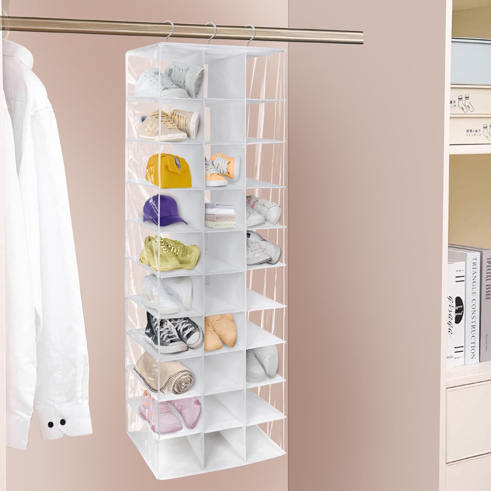 Libeder Hanging Closet Organizers 30 Section Shoe Shelves, Shoe Storage Hanging Shoe Rack, Space Saving Shoe Holder, White