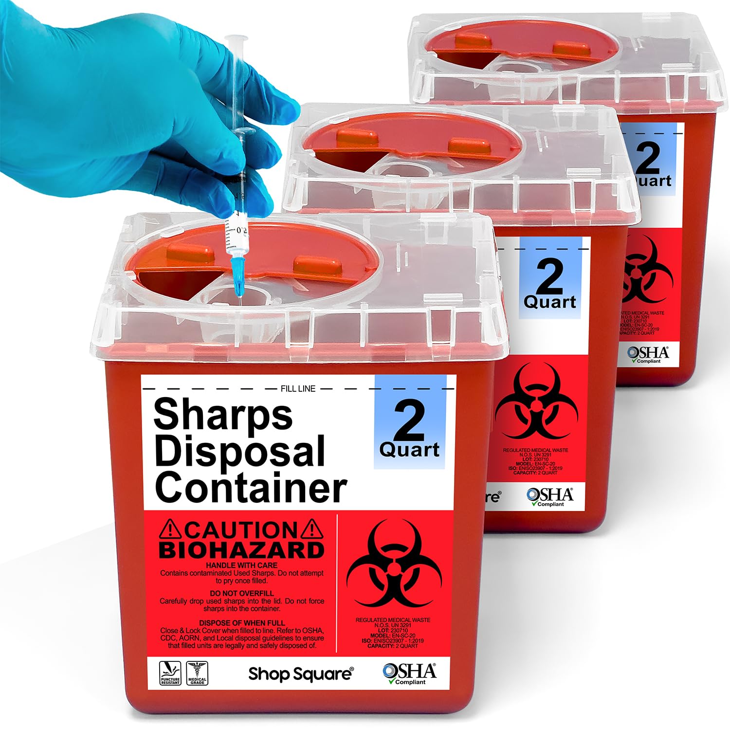 Sharps Containers for Home and Professional Use, 2 Quart Needle Disposal Containers (3 Pack) Syringe Disposal Container Home, Biohazard Containers, Small Sharps Container