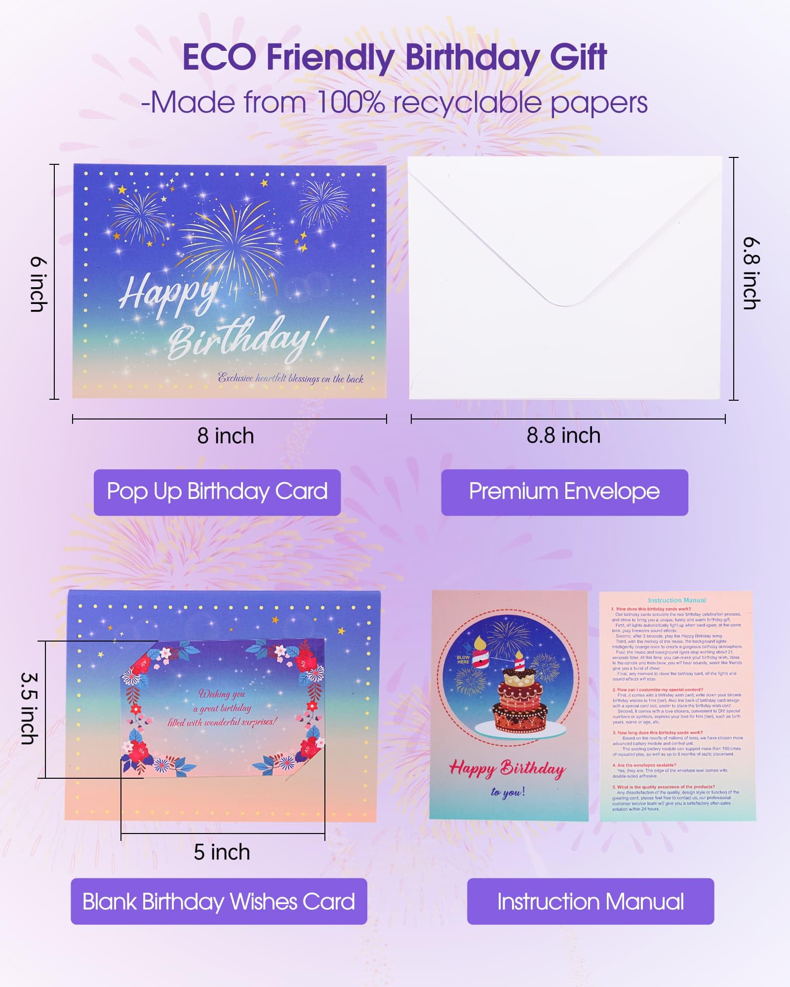 Ytanhr Birthday Cards, 3D Pop Up Birthday Card with Happy Birthday Song and Lights, Funny Gift Card Birthday, Unique Birthday Gifts for Women Men Kids (All Ages, Firework Effect)