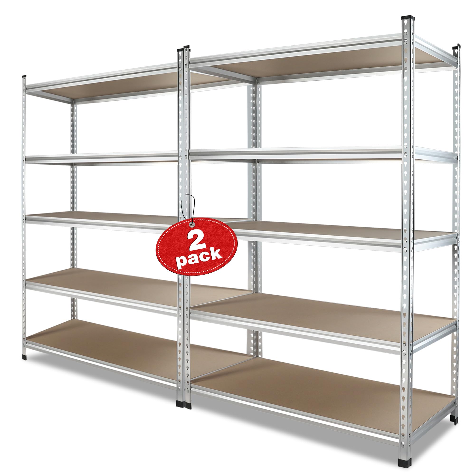 WORKPRO 5-Tier Storage Shelving Unit, 48”W x 24”D x 72”H, Adjustable Storage Rack Heavy Duty Aluminum Alloy Shelf, 2750 lbs Load Capacity (Total), for Garage, Kitchen, Bathroom, Warehouse, Pack of 2