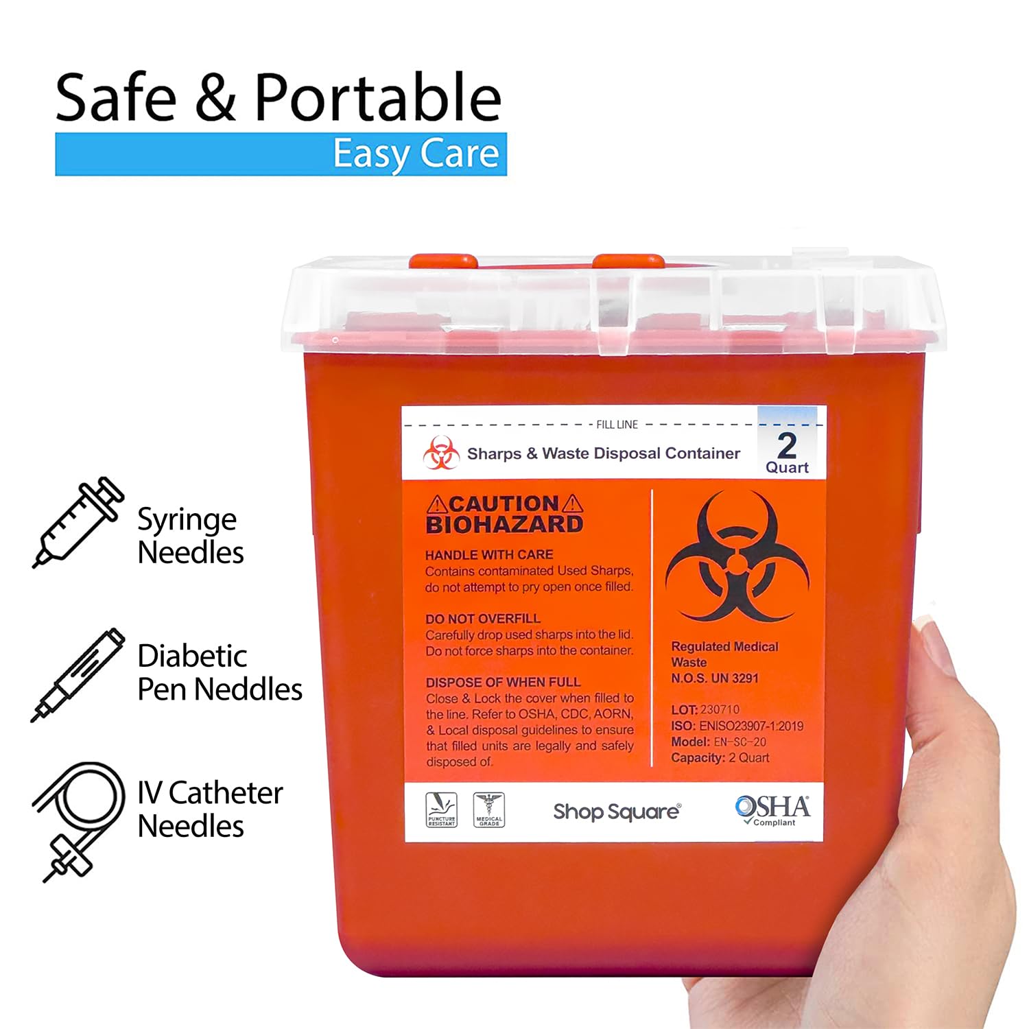 Sharps Containers for Home and Professional Use, 2 Quart Needle Disposal Containers (3 Pack) Syringe Disposal Container Home, Biohazard Containers, Small Sharps Container