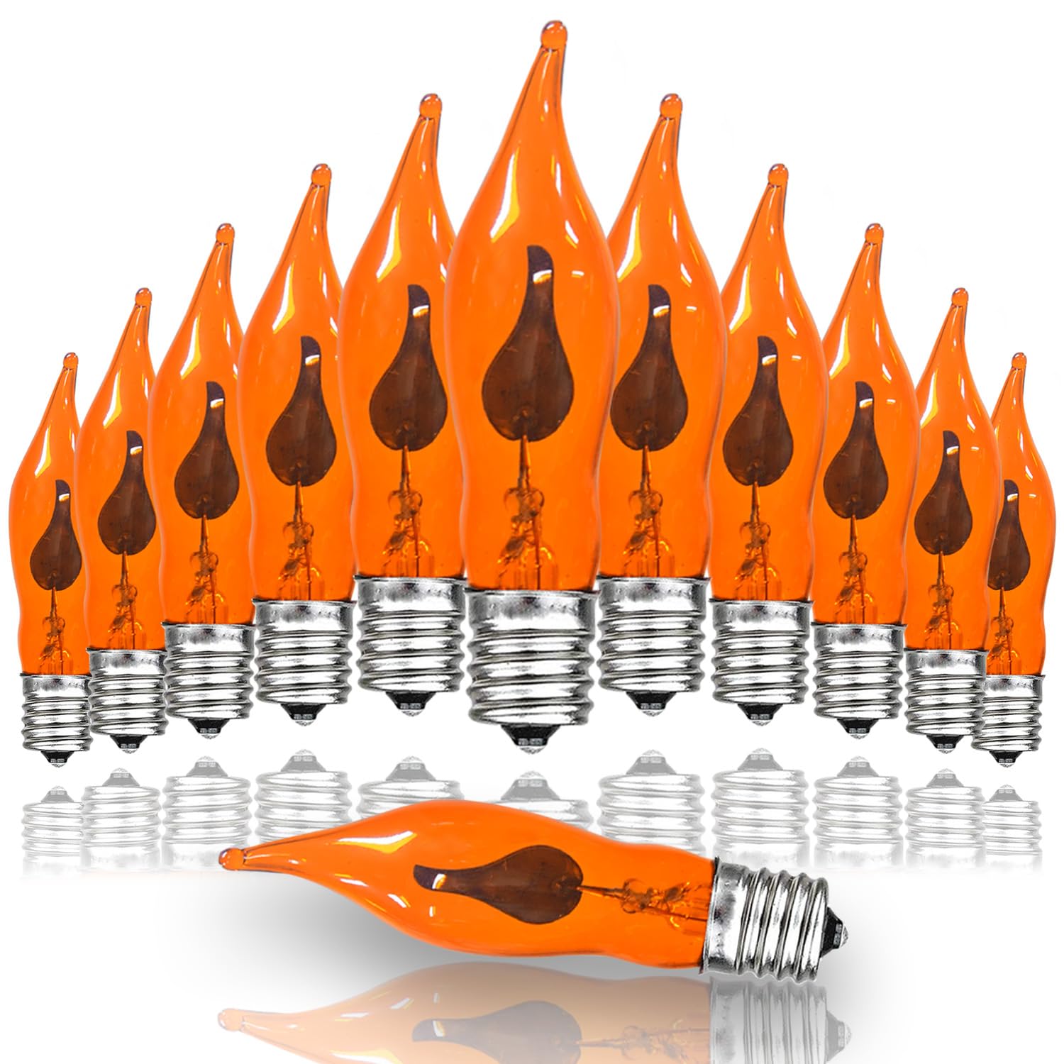 PASUTO 12 Pack C7 Flickering Flame Light Bulbs Orange Flame Light Bulbs - E12 Flickering Flame Bulb, Ideal as Christmas Halloween Candle Light Bulbs & Replacement Bulbs for String Lights,1W, 120V