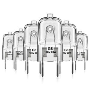 flaspar g8 halogen light bulbs, 20w g8 bi-pin base halogen bulb, 120v dimmable t4 jcd type g8 base for microwave hood light bulb, warm white under cabinet puck lights replacements, xenon bulb, 6 pack