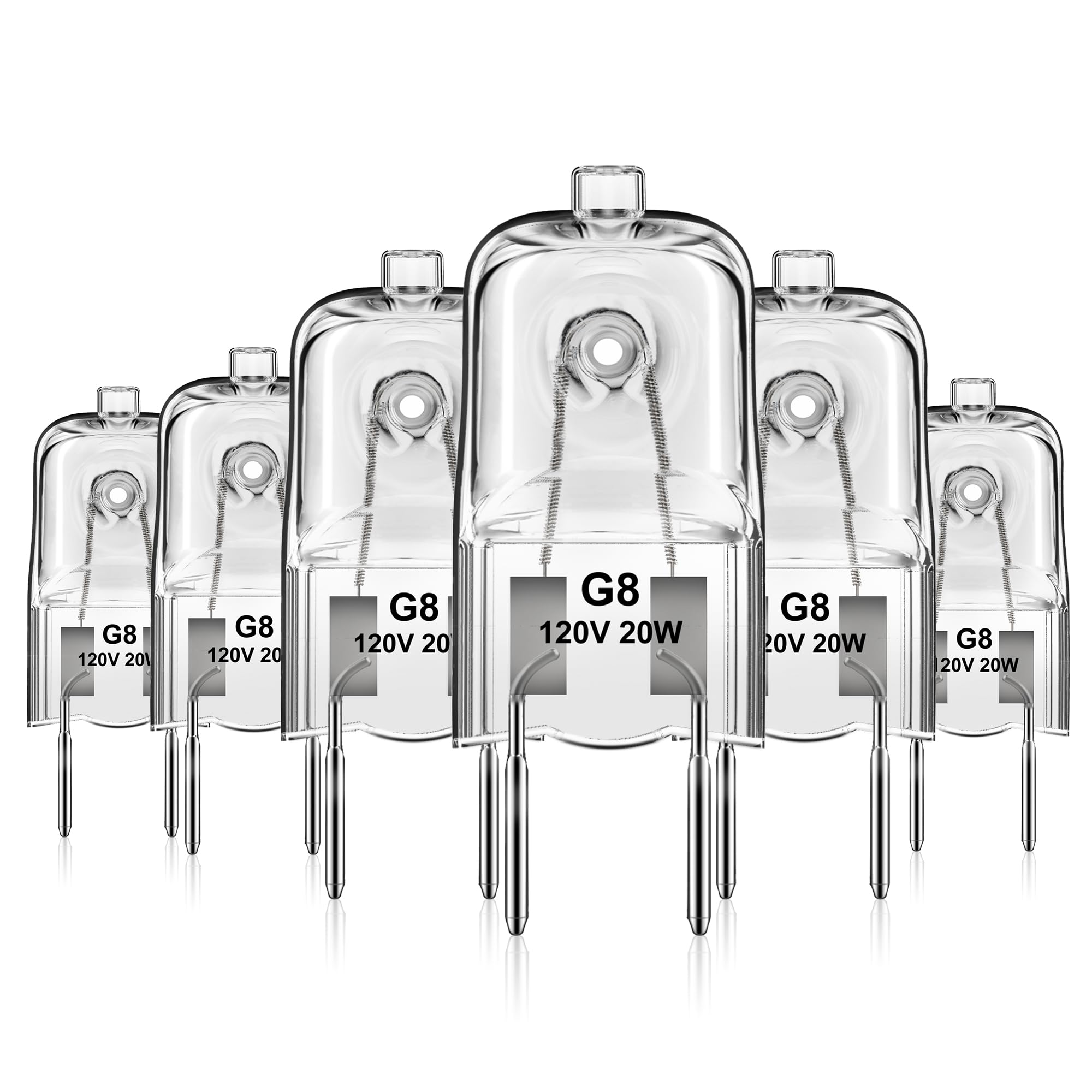 Flaspar G8 Halogen Light Bulbs, 20W G8 Bi-Pin Base Halogen Bulb, 120V Dimmable T4 JCD Type G8 Base for Microwave Hood Light Bulb, Warm White Under Cabinet Puck Lights Replacements, Xenon Bulb, 6 Pack