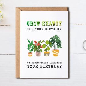 OystersPearl Grow Shawty It's Your Birthday Card - Funny Plants Birthday Card - Plant Lady Birthday Greeting Card - Plant's Card - Birthday Card