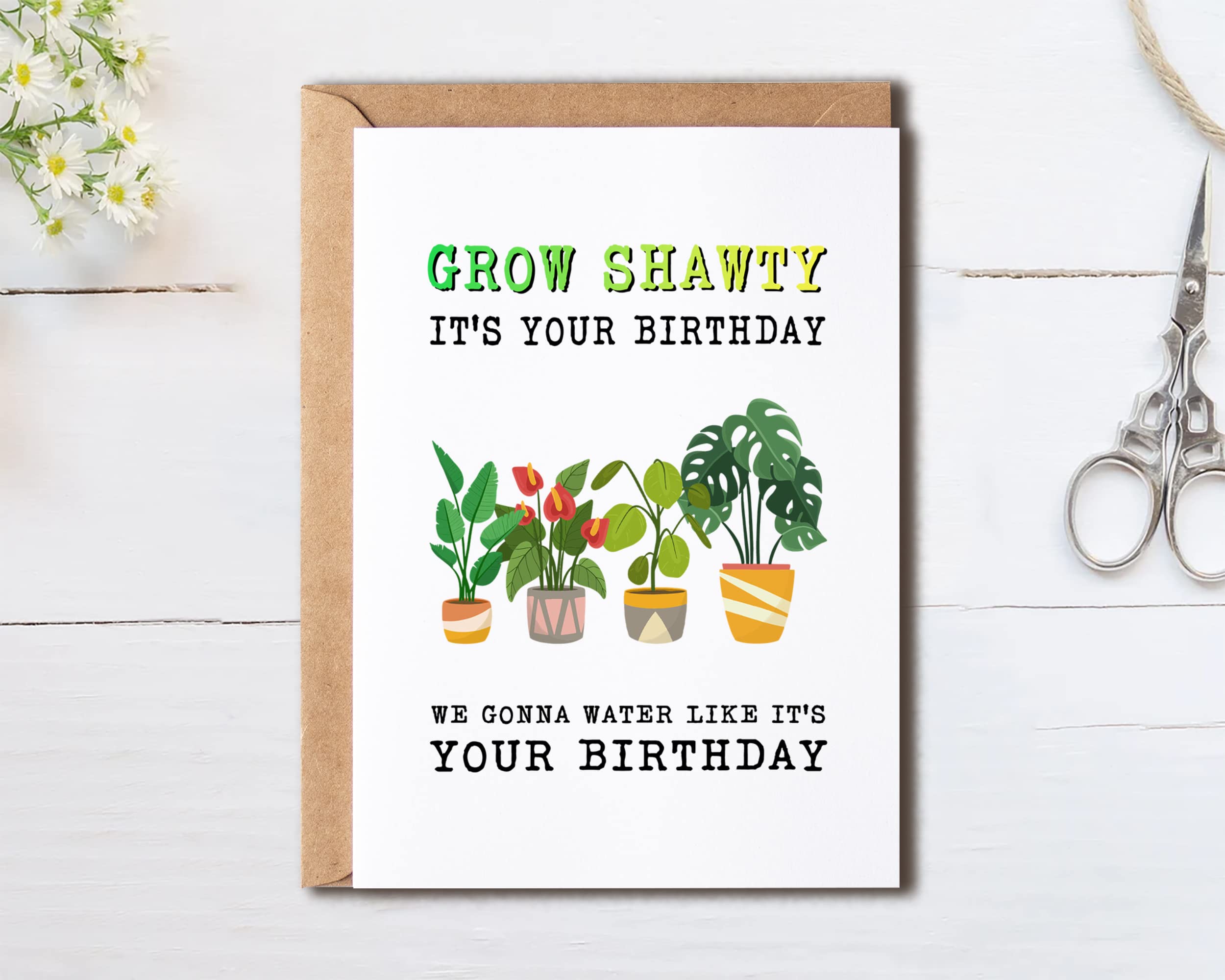 OystersPearl Grow Shawty It's Your Birthday Card - Funny Plants Birthday Card - Plant Lady Birthday Greeting Card - Plant's Card - Birthday Card